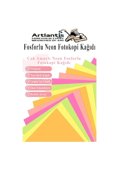 Neon Fosforlu Renkli A4 Fotokopi Kağıdı 50 Li 1 Paket 50 Adet Fosforlu 5 Renk Parlak Canlı Renkler Fotokopi Kağıdı