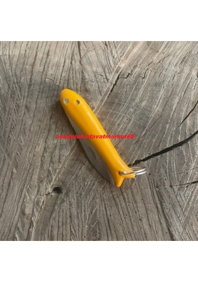 Dmr Çelik Balık Model Mini Kamp Çakı Anahtarlık Kamp Çakı Mini Cep Kamp Çakısı El Yapımı 5cm Sarı