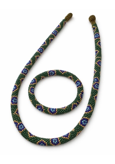Chichibeads Yeşil Nazar Boncuğu Desenli Bohem Kolye Bileklik Seti