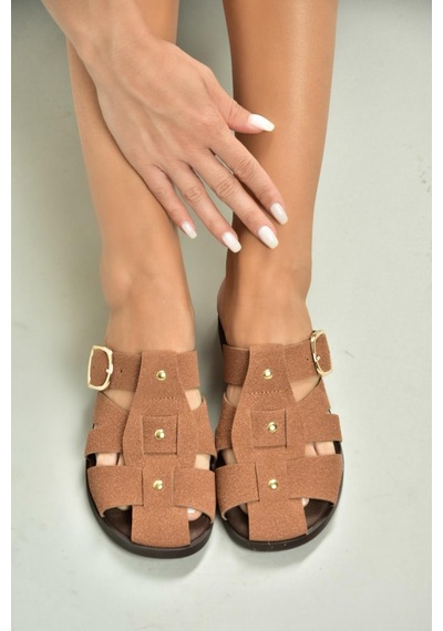 Fox Shoes U458334202 Taba Süet Önü Kapalı Kadın Terlik Taba-süet