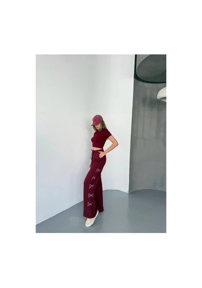 Kadın Osy Modal Yumuşak Dokulu Kumaş Nakış İşlemeli Rahat Bol Paça Eşofman Pantolon - Bordo Kadın Osy Modal Yumuşak Dokulu Kumaş Nakış İşlemeli Rahat Bol Paça Eşofman Pantolon - Bordo