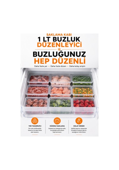 1 Lt Buzluk Düzenleyici Saklama Kabı - Derin Dondurucu Ve Buzdolabı İçin Şeffaf Kapaklı Gıda Saklama Kabı