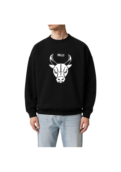Benroma 3 İplik Penye Chıcago Bulls Baskılı Unisex Sweatshırt SIYAH