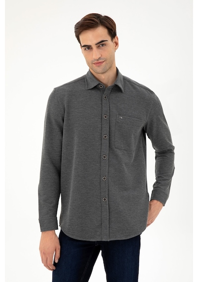 U.S. Polo Assn. Erkek Açık Gri Comfort Fit Cepli Örme Gömlek 50306264-VR001