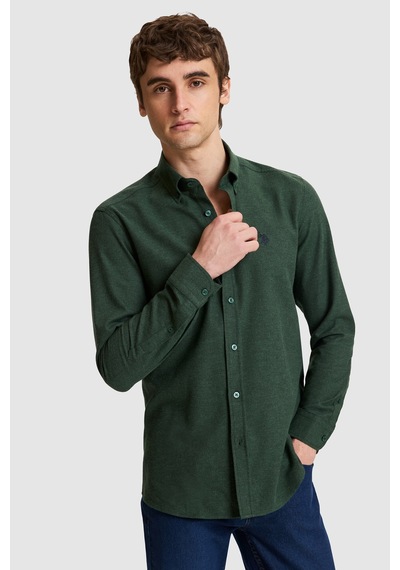 U.S. Polo Assn. Erkek Koyu Yeşil Slim Fit Uzun Kollu Basic Gömlek 50332397-vr079 Koyu Yesıl