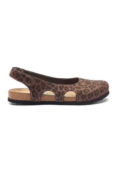 Comfortfusse Belinda - Kadın Ortopedik Hakiki Deri Sandalet Leopar Baskılı Deri