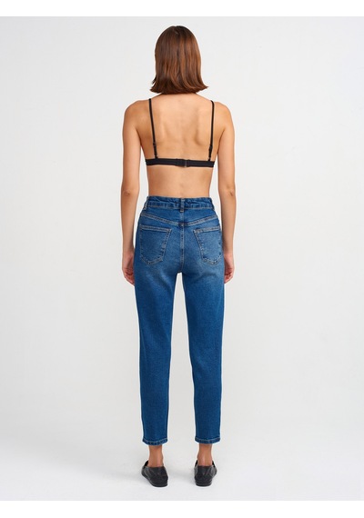 Dilvin Comfort Likra Denim Mom Pantolon Lacivert