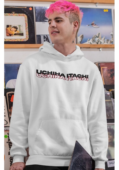 Sevbano Itachi Uchiha Naruto Anime Sırt Baskılı Unisex Oversize Penye Hoo beyaz