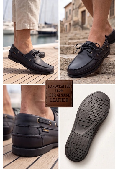 Blue Boy Marina Siyah Hakiki Deri Lüks Erkek Tekne Ayakkabısı, Makosen, Loafer Ve Casuall Ayak...