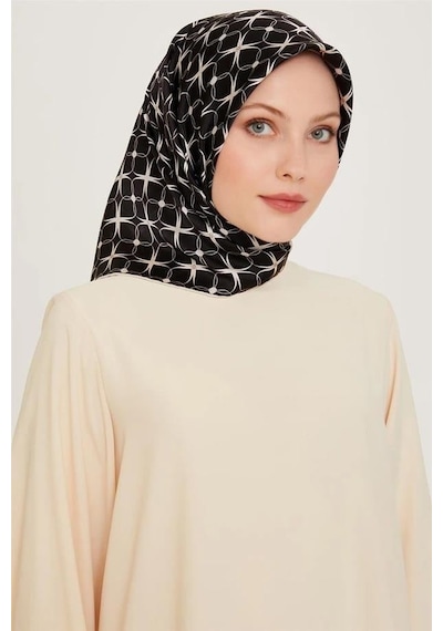 Armine İpek Eşarp 2025 Kış - 9207-04 Siyah Beyaz Sura Siyah Beyaz