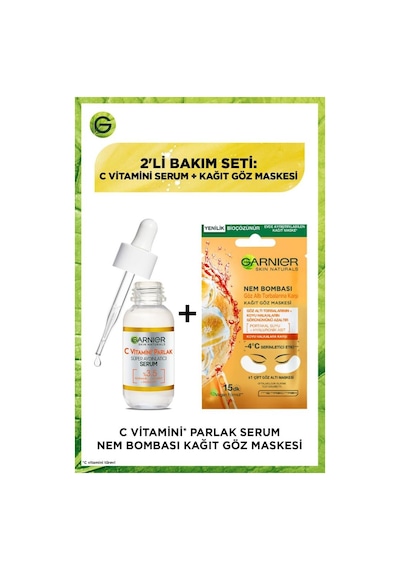 Garnier C Vitamini Parlak Süper Aydınlatıcı Serum 30 ML + Nem Bombası Kağıt Göz Maskesi