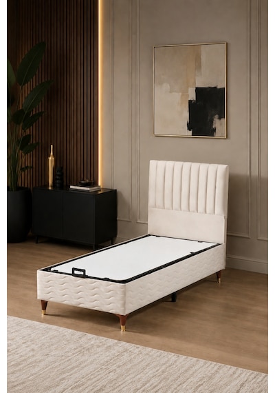 Beehanem Ezgi Krem 120x200 En Geniş Tek Kişilik Premium Baza Başlık Takımı 2'li Set 120 x 200