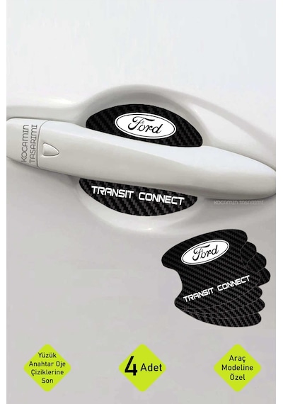 Ford Transit Connect Karbon Desenli Kapı İç Kısmı Çizik Koruma Folyo Seti - 4 Parça Transit Connect Yazılı 4 Adet
