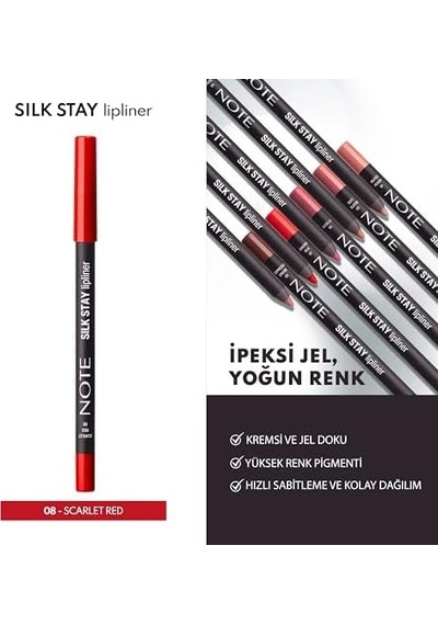 Silk Lipliner Suya Dayanıklı İpeksi Dudak Kalemi - 08 Scarlet Red 0