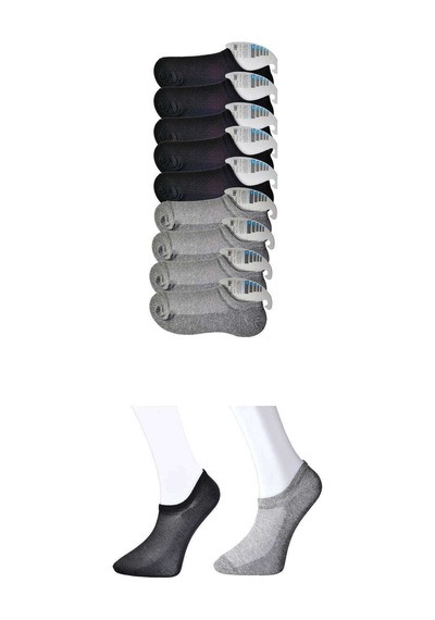 Siyah Ve Gri Erkek Görünmez Çorap 9 Çift Antra Melanj