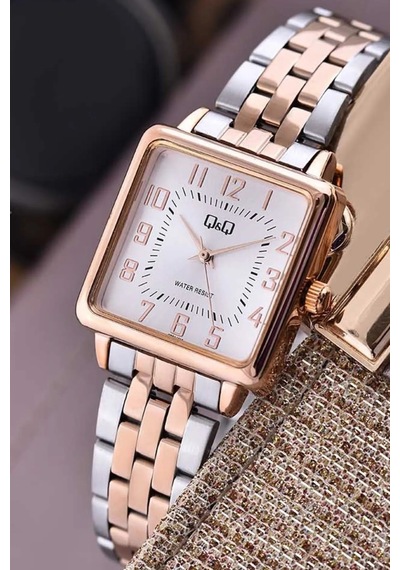 Q&q Qcg51414 Rose Gümüş Rakamlı Modern Kare Kadın Kol Saati