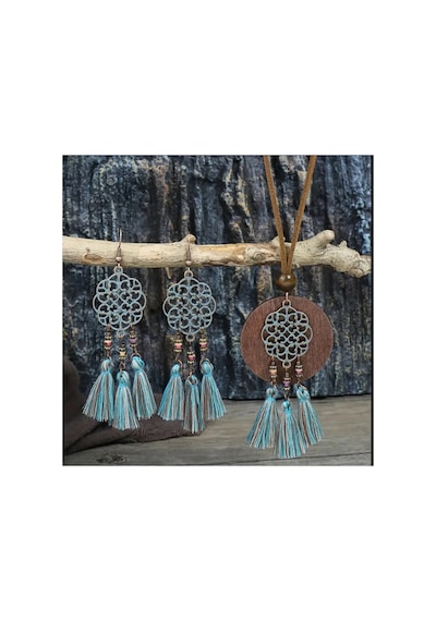 Yıwu 3 Parça Vintage Bohemian Etnik Tarz Kadın Takı Seti, Antika Bronz Oymalı Mavi Karışık Renk Mavi Tonları Ve Ahşap Yıwu 3 Parça Vintage Bohemian Etnik Tarz Kadın Takı Seti, Antika Bronz Oymalı Mavi Karışık Renk Mavi Tonları Ve Ahşap