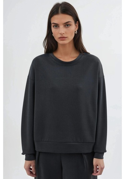 Hiccup Busem Rahat Kesim Bisiklet Yaka Modal Sweatshirt Kömür Grisi