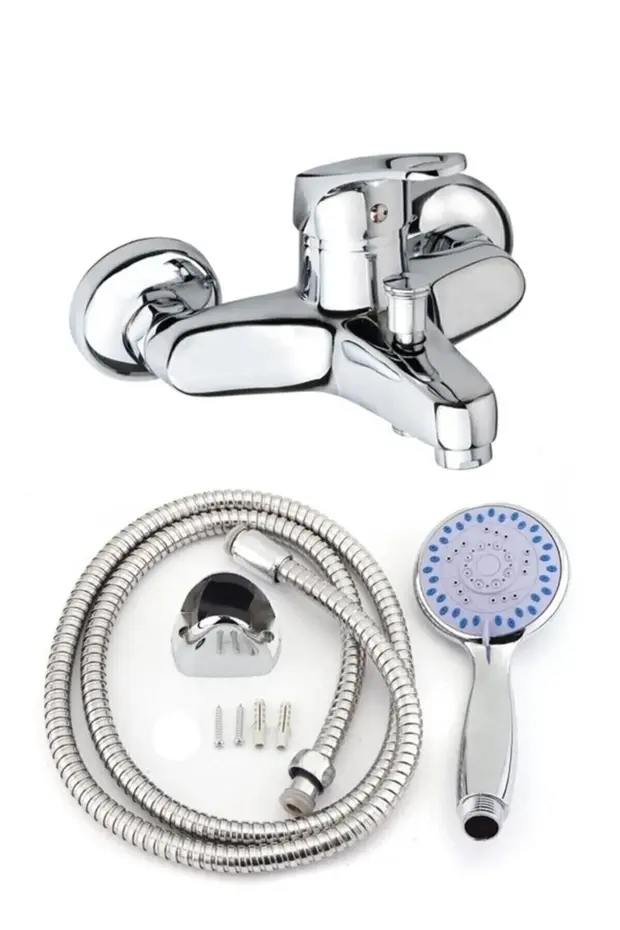 Banyo Bataryası Krom Pirinç Mix Duş Seti 5 Fonksiyonlu Duş Başlığı Hortum Mafsal