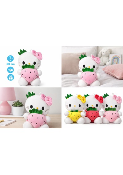 30 Cm Küçük Boy Pembe Hello Kitty Çilek Temalı Peluş Oyuncak Pembe Renk Pembe