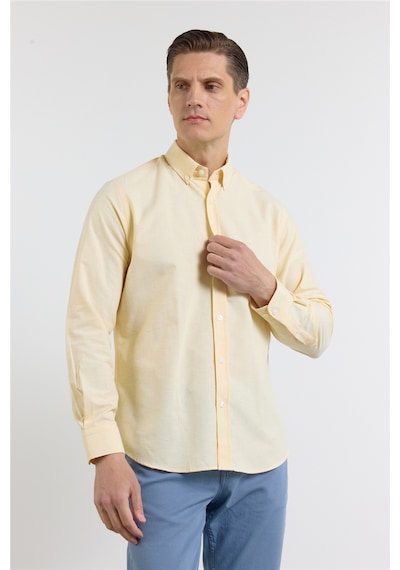 İmza Sarı Oxford Düğmeli Yaka Uzun Kol Cepsiz Slim Fit Pamuklu Gömlek 1004260182