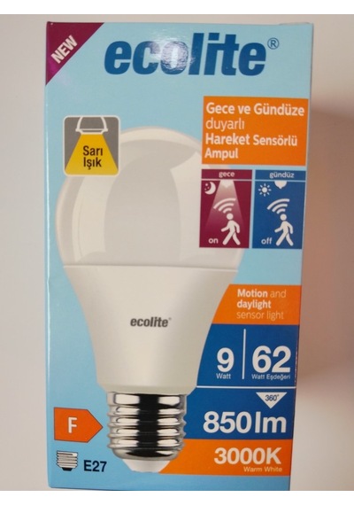 Ecolite Gece Gündüz Işık Ayarlı Sensörlü 9 Watt Led Ampul Sarı Iş