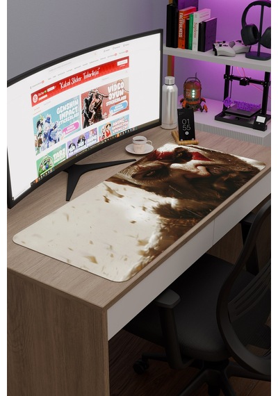 God Of War Kaymaz Dikişli Kauçuk Oyuncu Mousepad V2 - 90x40 Xxl Gaming Mouse Pad Fare Altlığı