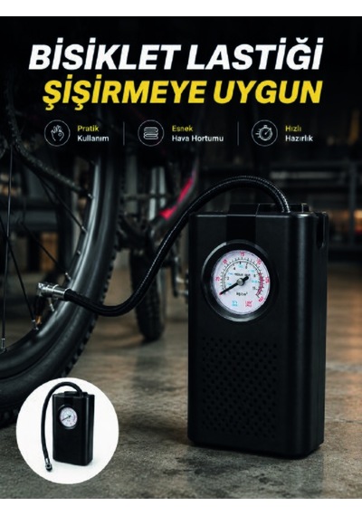 Analog Manometreli Kompakt Araç Hava Pompası Lastik Şişirme Cihaz