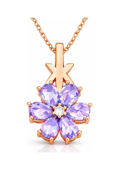 925 Ayar Gümüş Rose Altın Kaplama Kaplama Kaplama Mor Sevgi Çiçeği Kadın Kolye Rose Gold