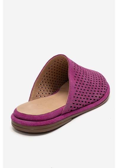 Luvishoes Melara Fuşya Süet Hakiki Deri Delikli Önü Kapalı Kadın Terlik