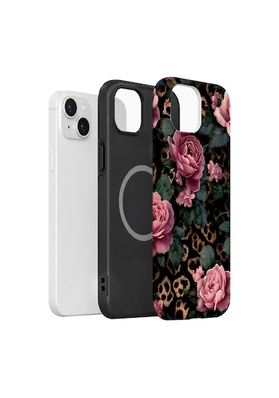 Velvoria Valestra Leopar Pembe Gül Apple iPhone Uyumlu 15 Magsafe Koruma Kılıfı Valestra Magline - Leopar Pembe Gül
