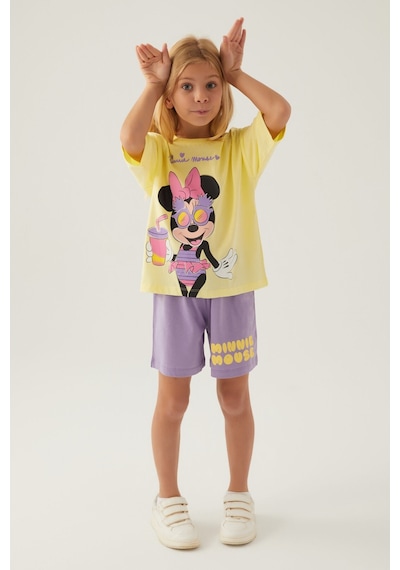 Minnie Mouse Glasses Açık Sarı Kız Çocuk Şort Takım 5274-42790 Sarı