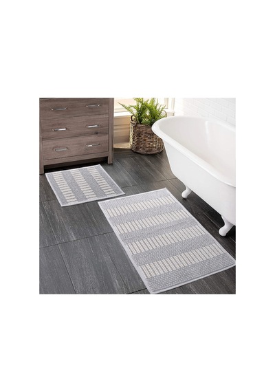 2 Li Bukle Banyo Takımı Banyo Tekstili/modern/doğal/sade/şık Kaymaz Taban -784 Gray5