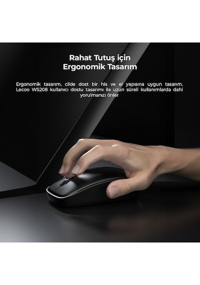 Lecoo WS208 Kablosuz 1200 DPI 3 Tuşlu Sessiz USB Mini Alıcılı Optik Mouse