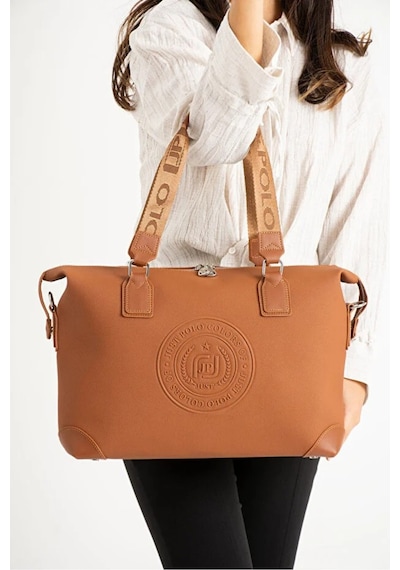 Just Polo Kadın Büyük Valiz Boy Ayarlanabilir Askılı Lüks El Ve Omuz Çantası Shopper Ebat: 33 X 40 Cm Taba