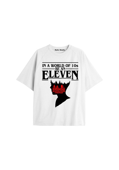 Stranger Things Eleven Oversize Ünisex T-shirt Siyah Gri