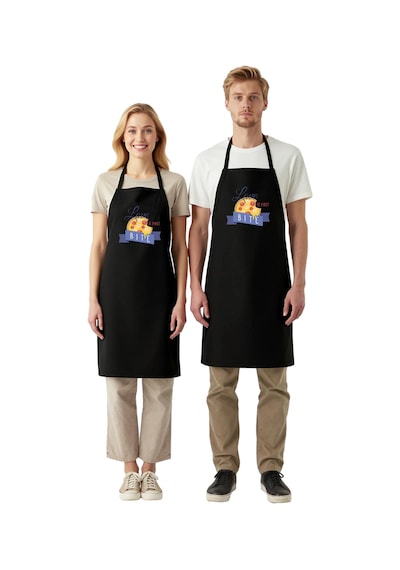 Unisex Mutfak Önlüğü Pizza Baskılı Yiyecek Temalı Rahat Kesim Gün Siyah