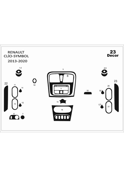 Renault Clio Symbol Torpido Kaplama 2012 -2019 23 Parça Piano Black