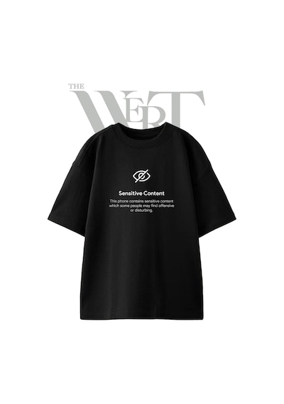 Thewert Sensitive Content Tasarım Baskılı Ünisex Siyah Oversize T-shirt