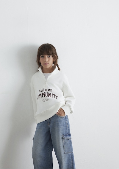 Mavi - Baskılı Yarı Fermuarlı Ekru Sweatshirt 7s10130-70057 Ekru