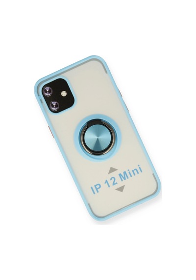 Newface Apple iPhone Uyumlu 12 Mini Kılıf Montreal Yüzüklü Silikon Kapak - Semeglbl - 94 Buz Mavi