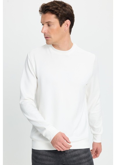 Tudors Erkek Relax Fit Rahat Kesim Uzun Kollu Ekstra Yumuşak Bisiklet Yaka Ekru Sweatshirt-41869 Ekru