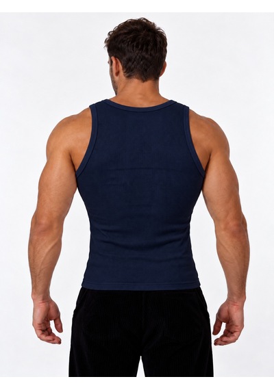 We&me Erkek Halter Yaka Slimfit Sporcu Likralı Atlet Lacivert
