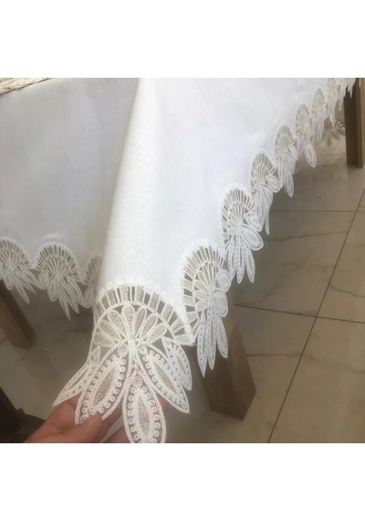 Bezos Sofra Takımı Lady Gardenya Keten Yemek Takımı 160x220 Masa Seti 26 Parça Runner Set Kreme Gold Bezos1