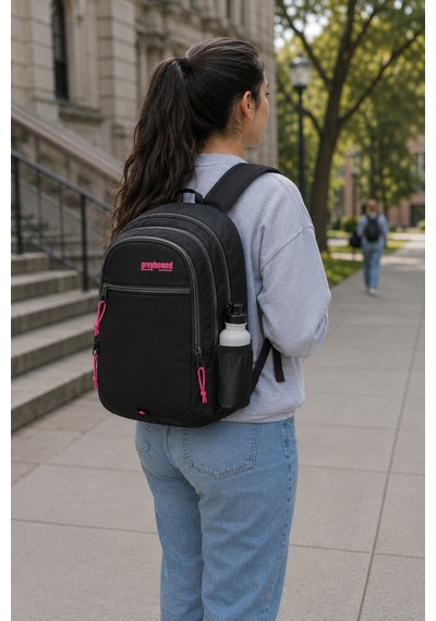 Siyah Pembe Sırt Çantası 3 Bölmeli Su Geçirmez Okul Günlük Spor Seyahat Çantası 45x35x15 Cm Çok Renkli
