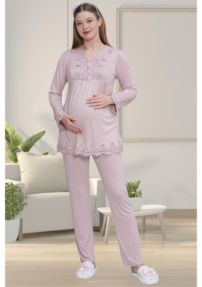 Mecit Pijama Mecit 1517 Gül Kurusu Sabahlıklı Lohusa Pijama Takımı