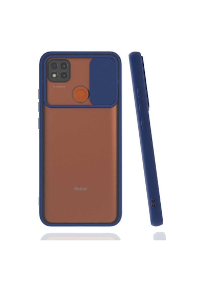 Noktaks - Redmi 9c Uyumlu - Kılıf Slayt Sürgülü Arkası Buzlu Lensi Kapak - Lacivert Lacivert