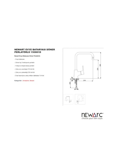 Newarc Newart Eviye Bataryası Döner Perlatörlü 150881D
