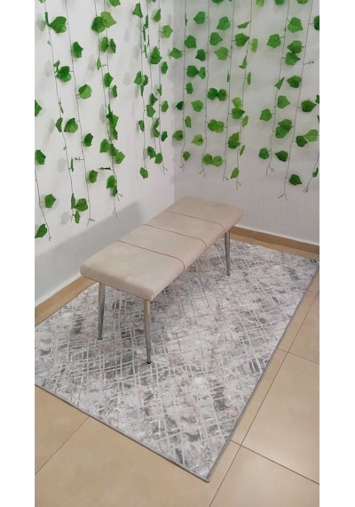 Özcan Metal Bench Krom Metal Ayaklı Mutfak Salon Antre Yatak Odası Puf Bank Bej