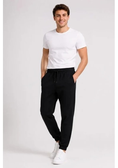 Zenna Tarz Erkek İki İplik Beli Lastikli Bağcıklı Regular Fit Jogger Eşofman Altı - Siyah